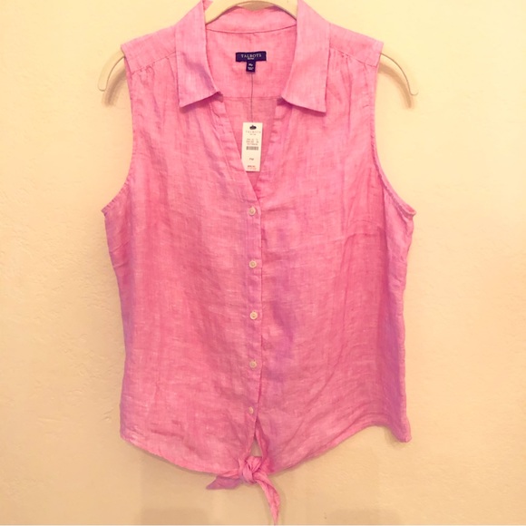 Talbots sleeveless linen front tie pink shirt 👚 - Picture 2 of 7